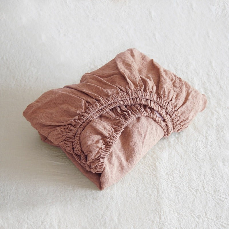 Sömn Luxury Linen Bedding | Fitted Sheet Linen Bedding Sömn Home Queen Desert Pink 