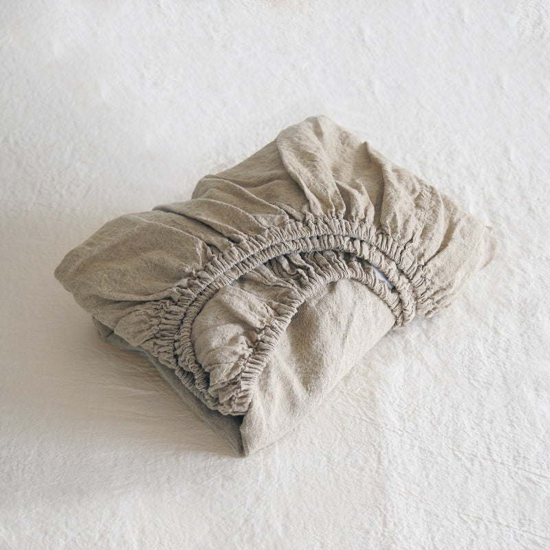 Sömn Luxury Linen Bedding | Fitted Sheet Linen Bedding Sömn Home Queen Natural #color_natural