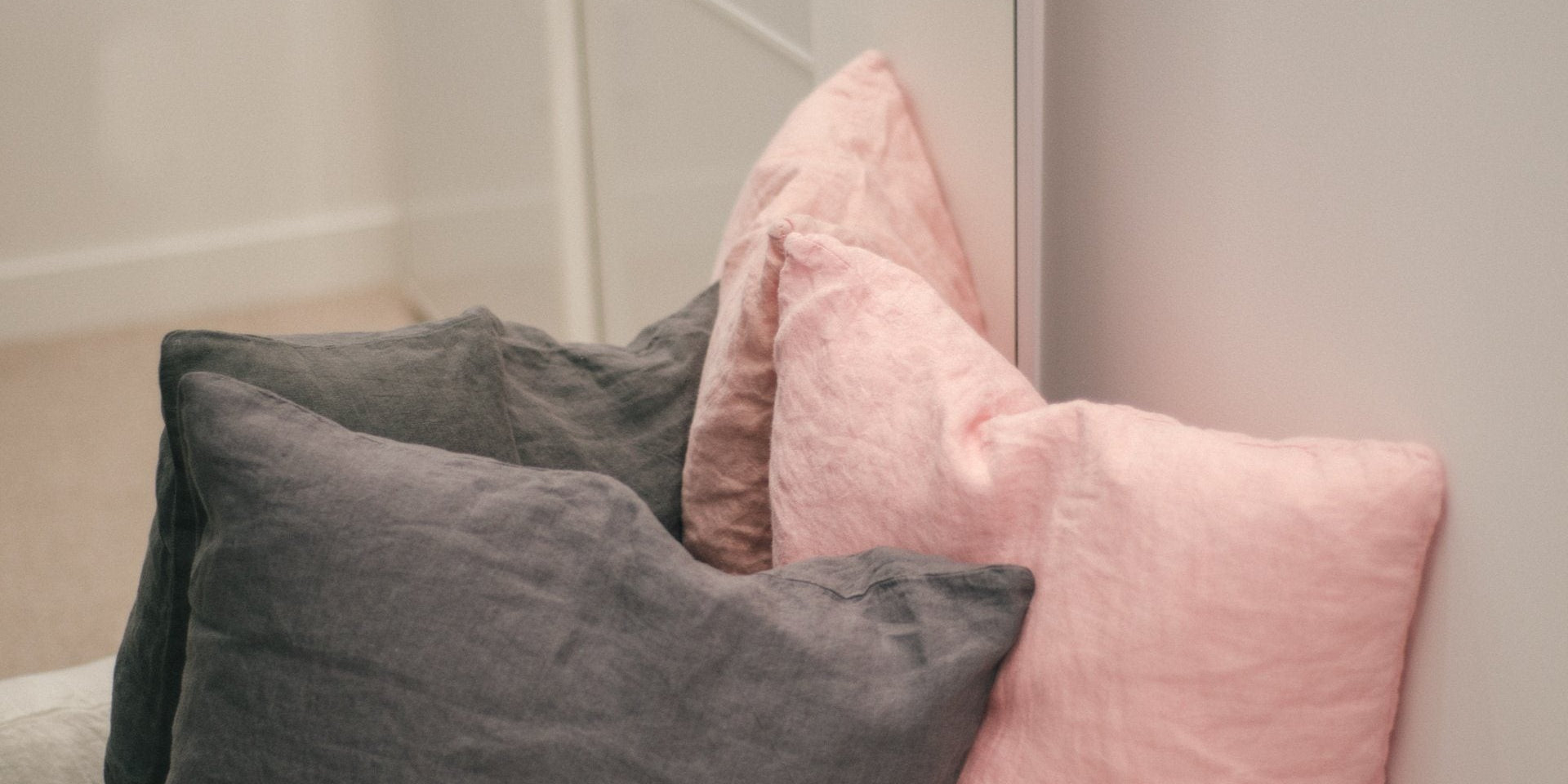 luxury linen cushion covers pink and grey by Sömn Home Canada