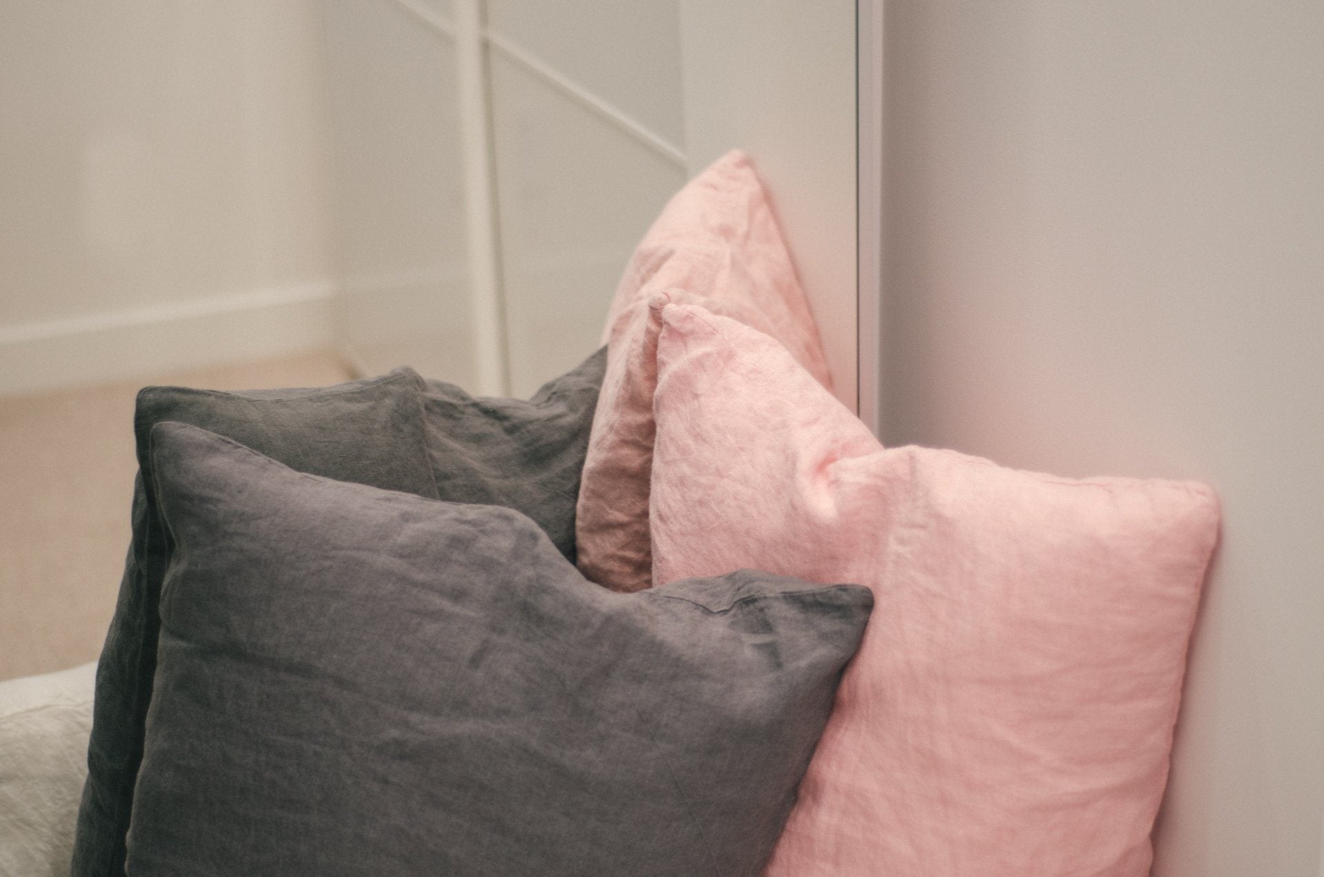 luxury linen cushion covers pink and grey by Sömn Home Canada