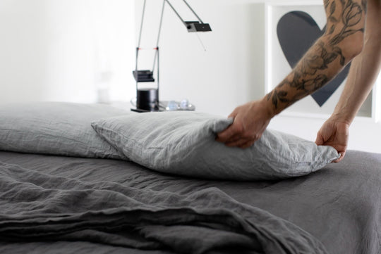 Peter Wilds Design using Somn Home luxury linen bedding set as bedroom design.