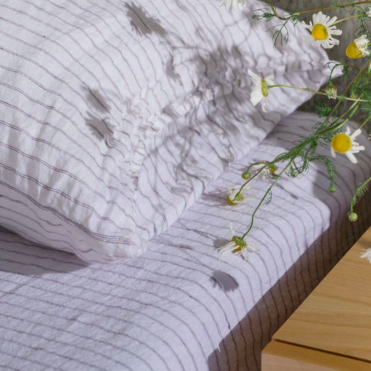 Somn Home premium linen bedding sets purple stripes 