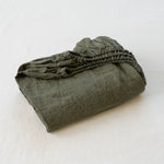 Folded green fabric on a white background