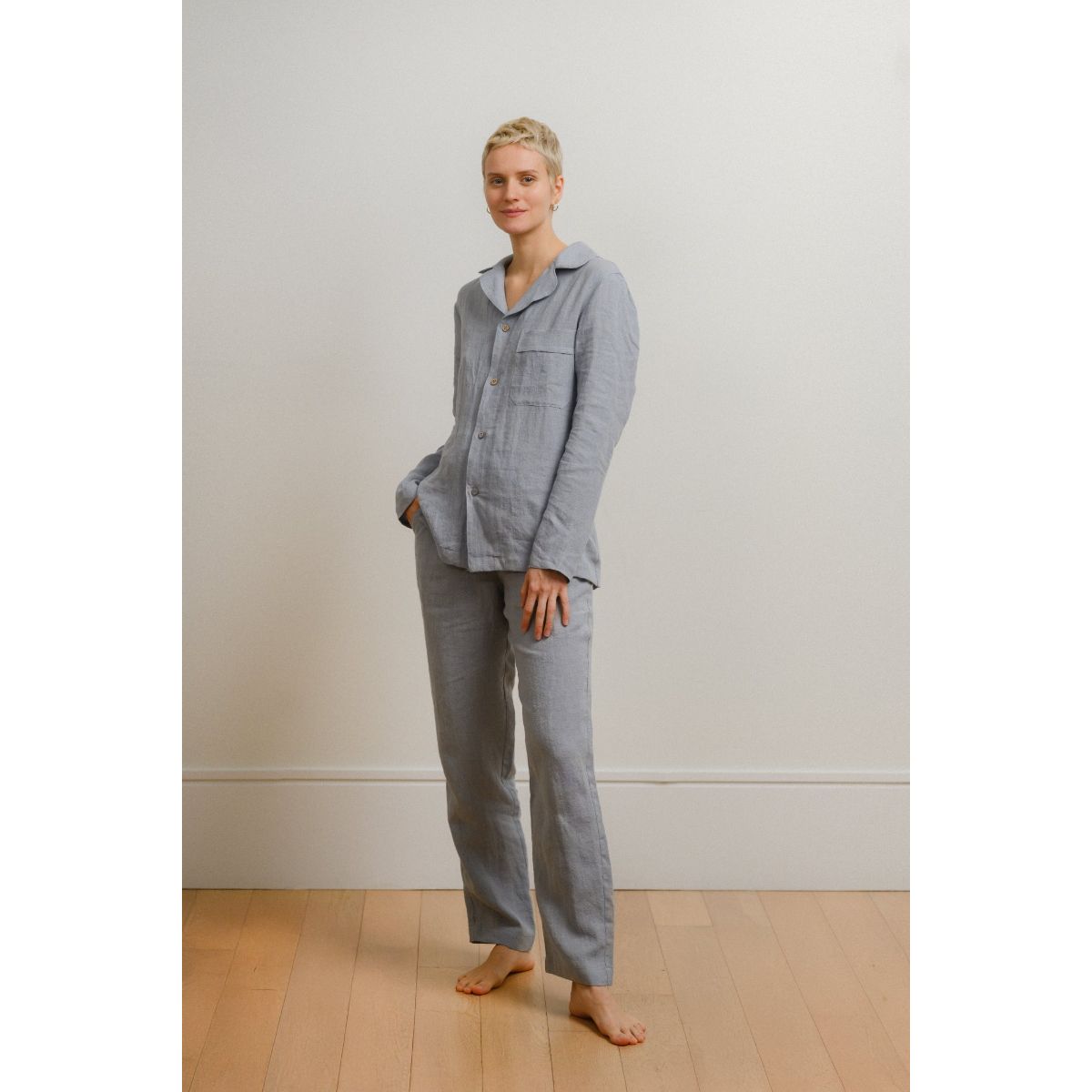 Sömn Premium Linen Long-Sleeve Shirt | Sömn Home #color_lake_blue