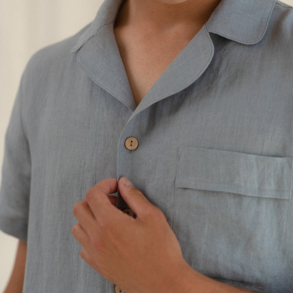Sömn Premium Linen Short-Sleeve Shirt | Sömn Home #color_lake_blue
