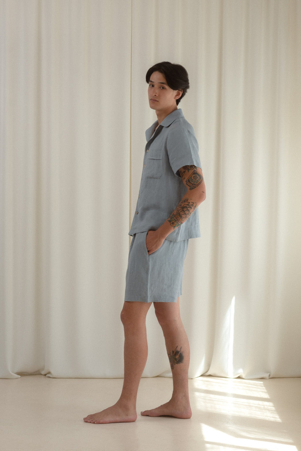 Sömn Premium Linen Short-Sleeve Shirt | Sömn Home #color_lake_blue