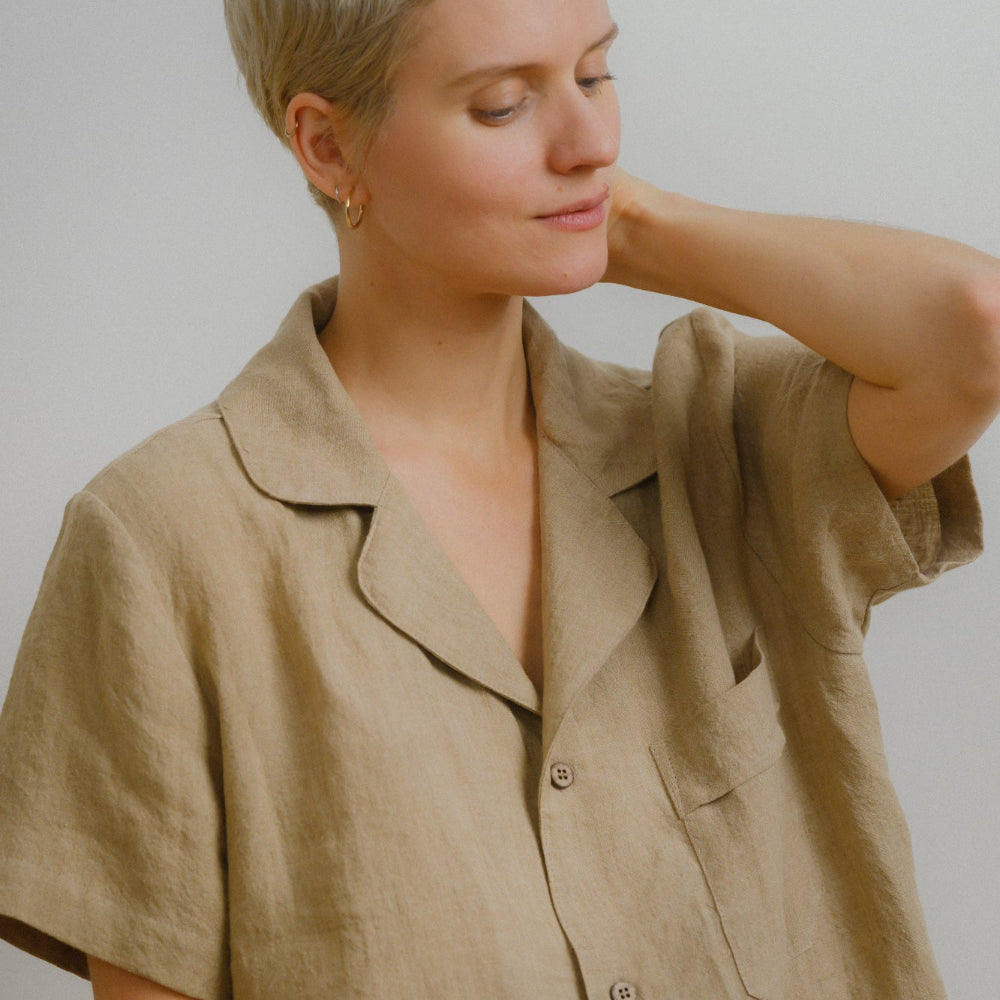 Sömn Premium Linen Short-Sleeve Shirt | Sömn Home #color_natural #color_oatmeal
