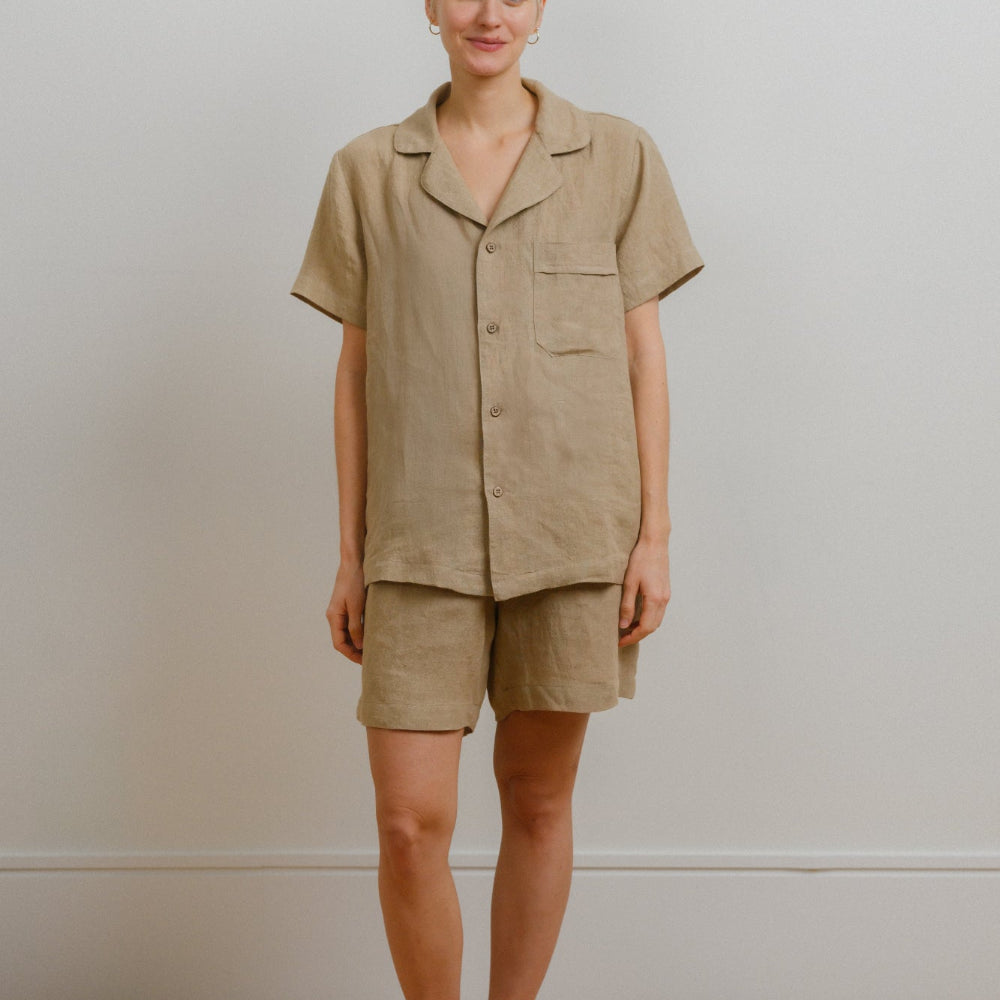 Sömn Premium Linen Short-Sleeve Shirt | Sömn Home #color_oatmeal