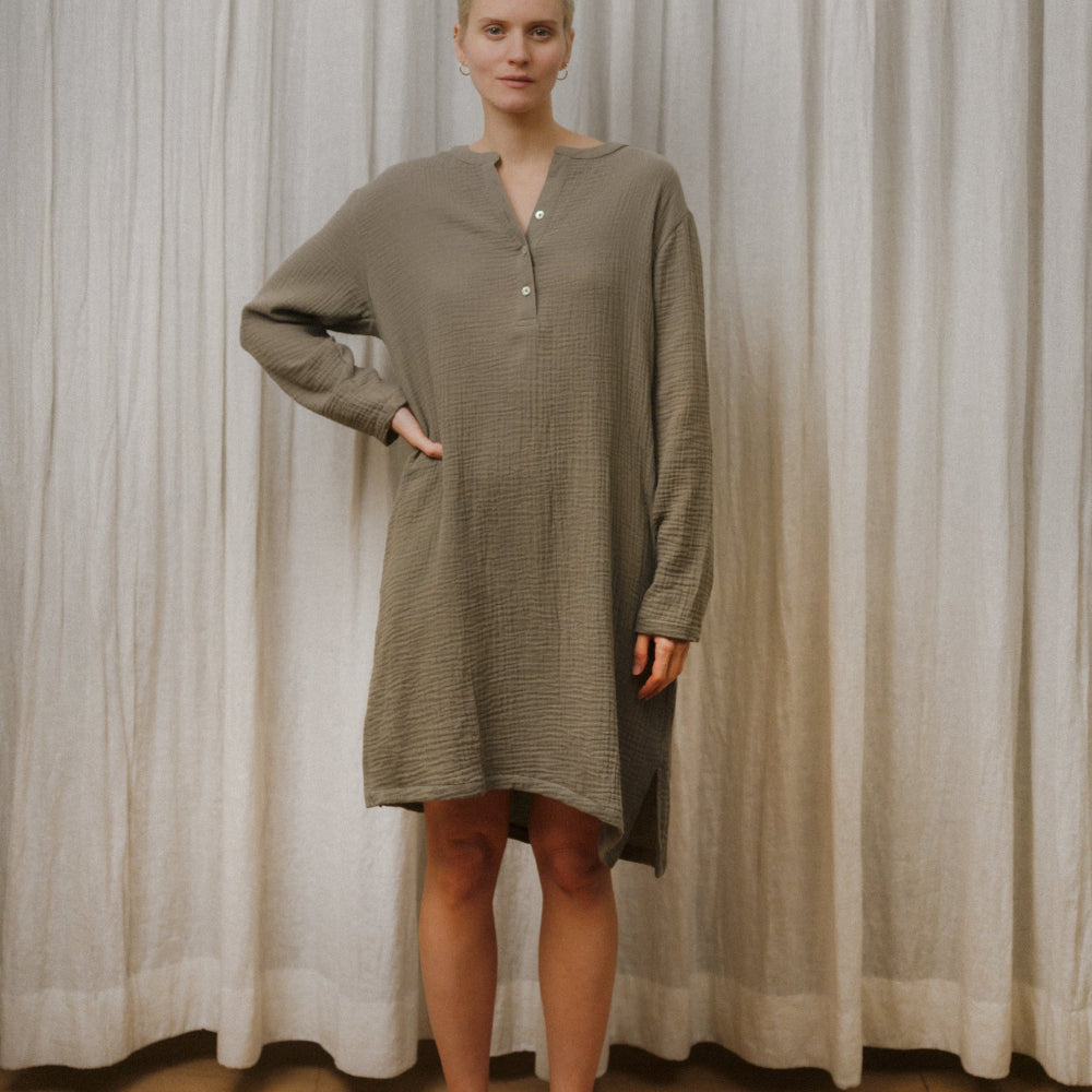 Sömn Premium Organic Gauze Cotton Long Nightshirt | Loungewear Sömn Home #color_olive