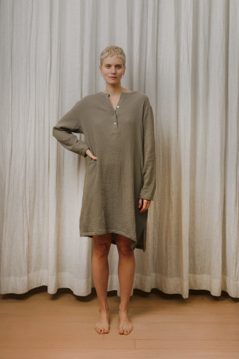 Sömn Premium Organic Gauze Cotton Long Nightshirt | Loungewear Sömn Home #color_olive