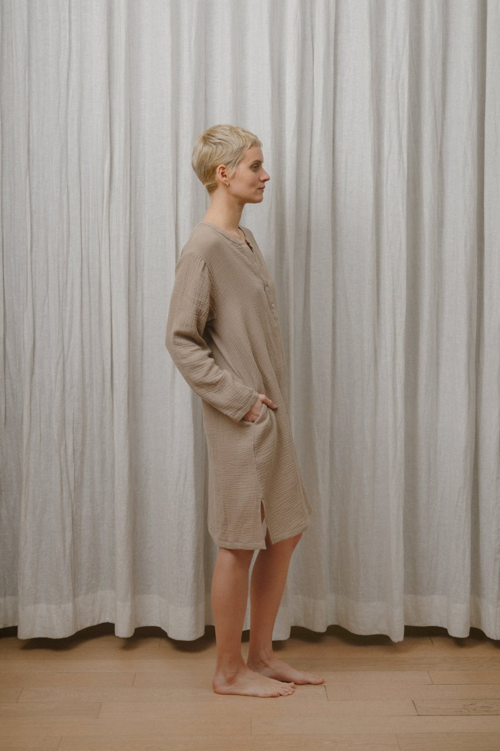 Sömn Premium Organic Gauze Cotton Long Nightshirt | Loungewear Sömn Home #color_chai