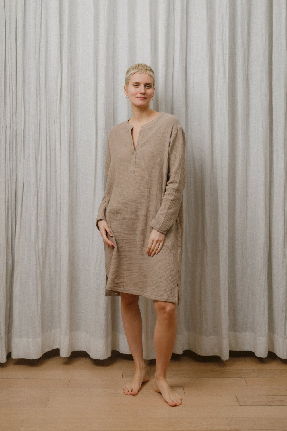 Sömn Premium Organic Gauze Cotton Long Nightshirt | Loungewear Sömn Home #color_chai