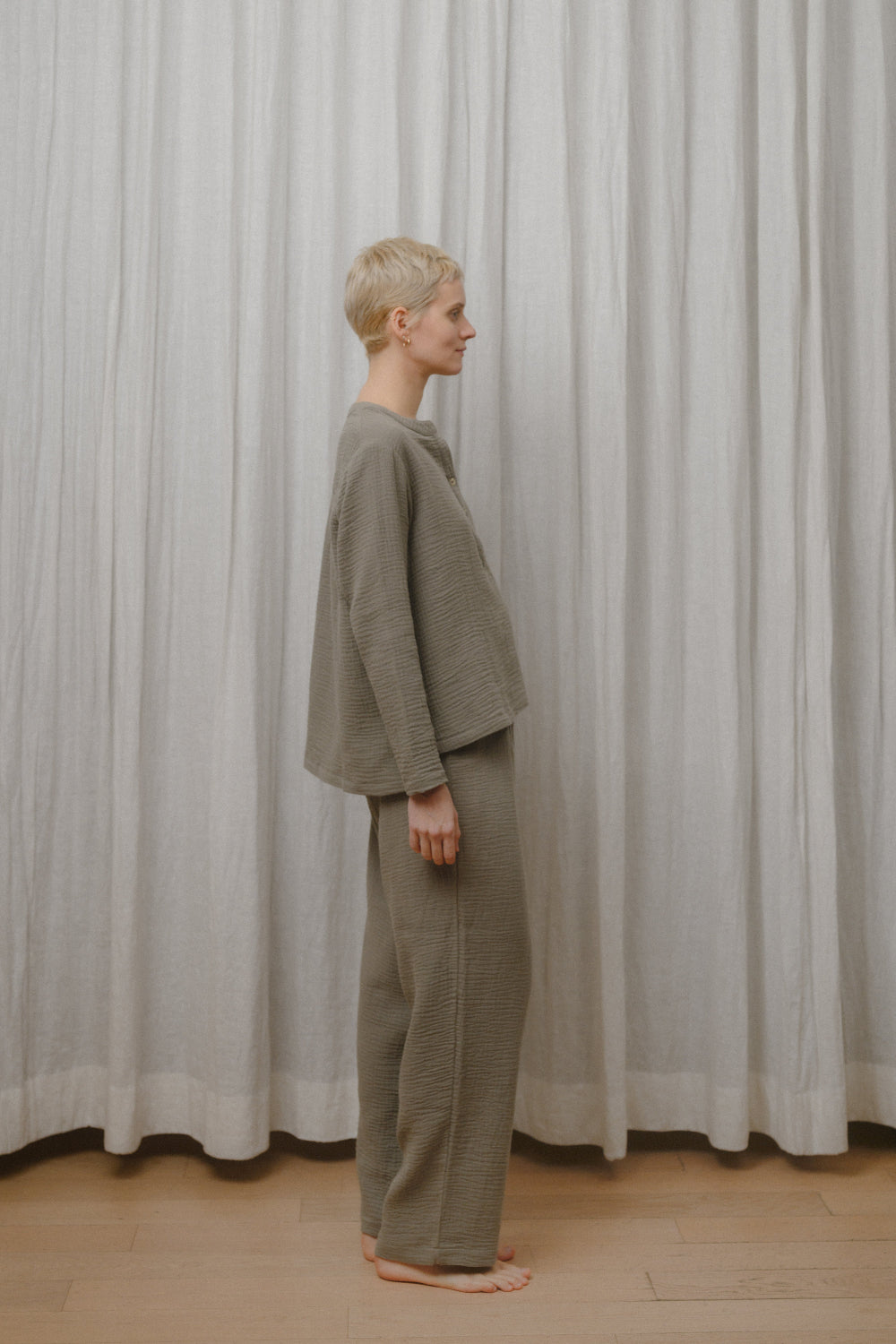 Sömn Premium Organic Cotton Gauze Sleepwear | Loungewear Shirt Sömn Home #color_olive