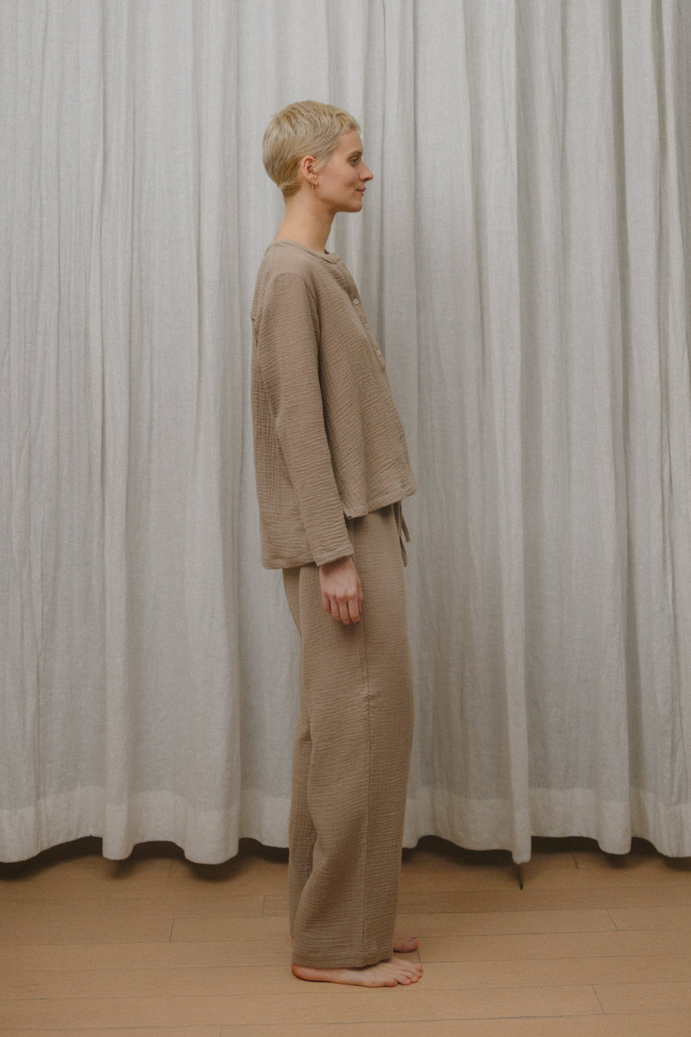 Sömn Premium Organic Cotton Gauze Sleepwear | Loungewear Shirt Sömn Home #color_chai