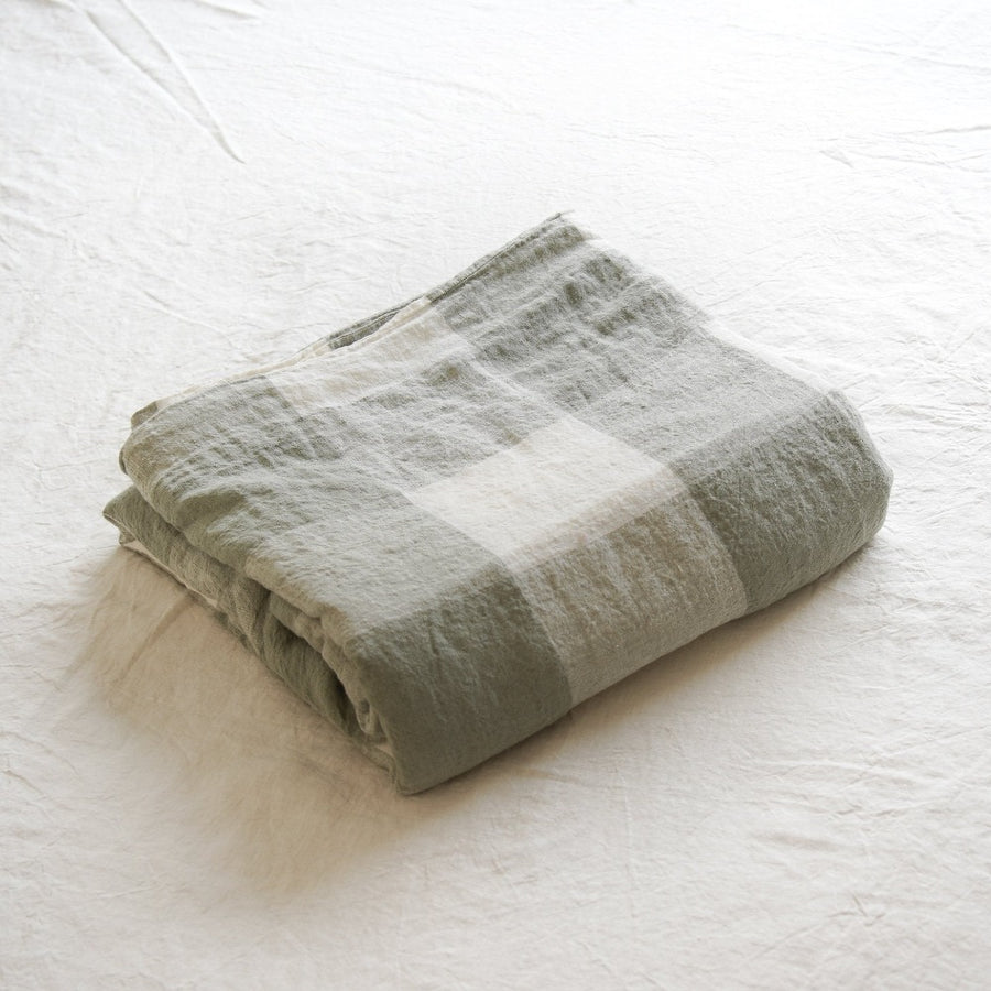 Sömn Luxury Linen Bedding | Duvet Cover Linen Bedding Sömn Home Queen Mineral Green Check 