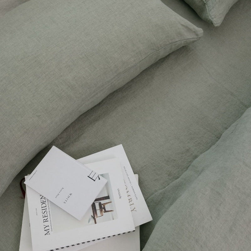 Sömn Luxury Linen Bedding | Fitted Sheet Linen Bedding Sömn Home #color_mineral-green