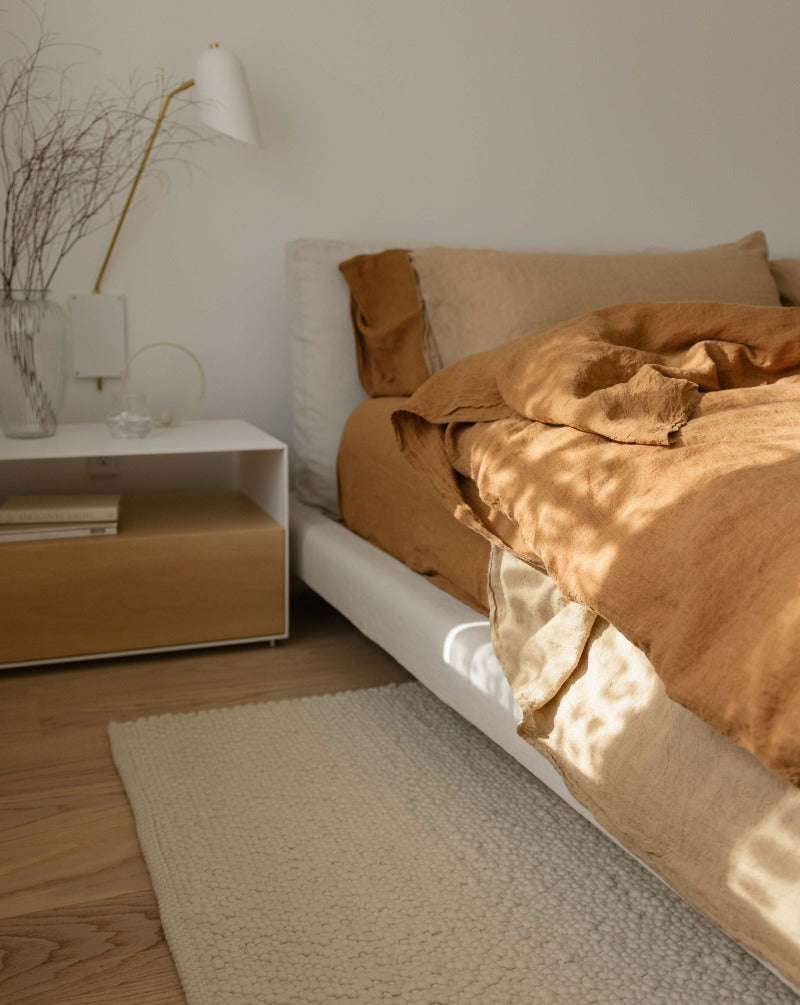 Cinnamon & Oatmeal luxury linen bedding set by Canadian bedding company Somn 