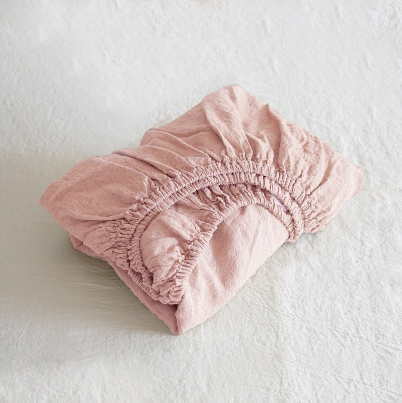 Sömn Luxury Linen Bedding | Fitted Sheet Linen Bedding Sömn Home Queen Blossom Pink 