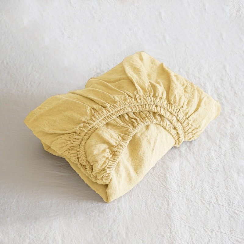 Sömn Luxury Linen Bedding | Fitted Sheet Linen Bedding Sömn Home Queen Lemon 